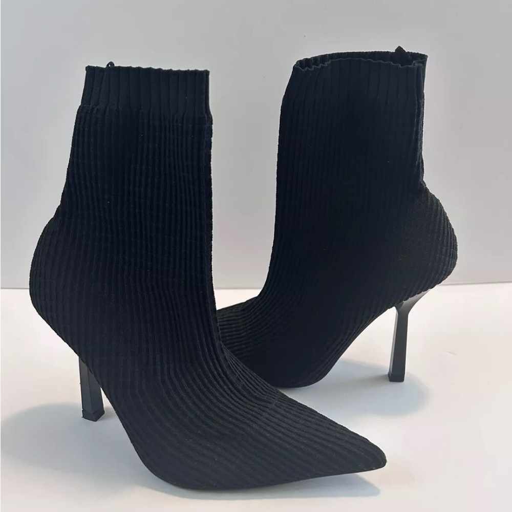 Zara Black Fabric Sock Ankle Booties With Heel Size 8 or 8.5 - Picture 8 of 8
